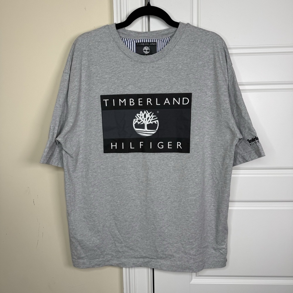 Tommy Hilfiger X Timberland Oversized T-Shirt Men's Small Grey Tee Short Sleeve
